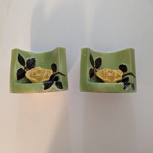 Vintage Floral Planter or Vase Yellow Set of 2